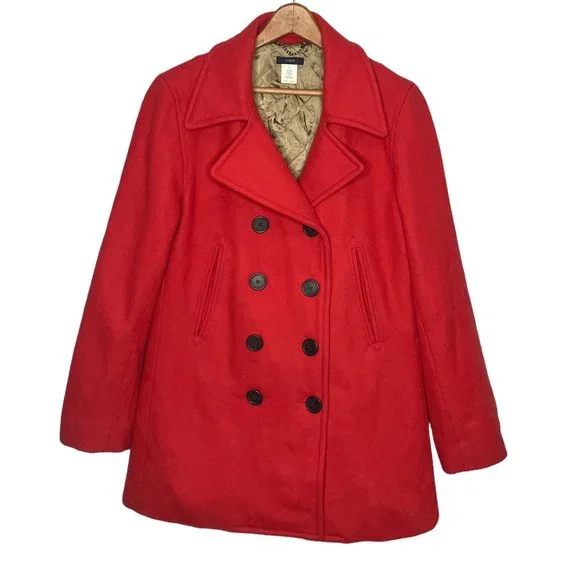 J.Crew Medium M Orange Thinsulate Wool‎ Blend Double Breasted Pea Coat Peacoat - Picture 2 of 8